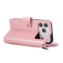 Lade das Bild in den Galerie-Viewer, Casekis Studded Zip Leather Wallet Wristlet Phone Case Rose Gold
