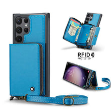 Load image into Gallery viewer, Casekis Zipper Crossbody Wallet RFID Phone Case Blue

