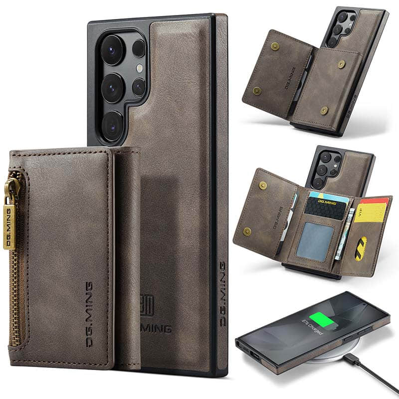 Casekis RFID Magnetic Detachable Leather Wallet Phone Case Coffee