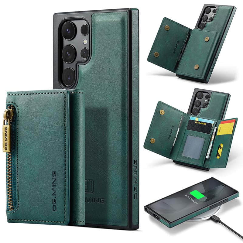 Casekis RFID Magnetic Detachable Leather Wallet Phone Case Green