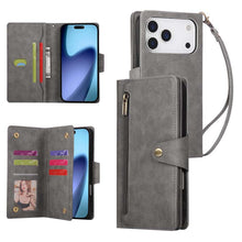 Lade das Bild in den Galerie-Viewer, Casekis Studded Zip Leather Wallet Wristlet Phone Case Gray
