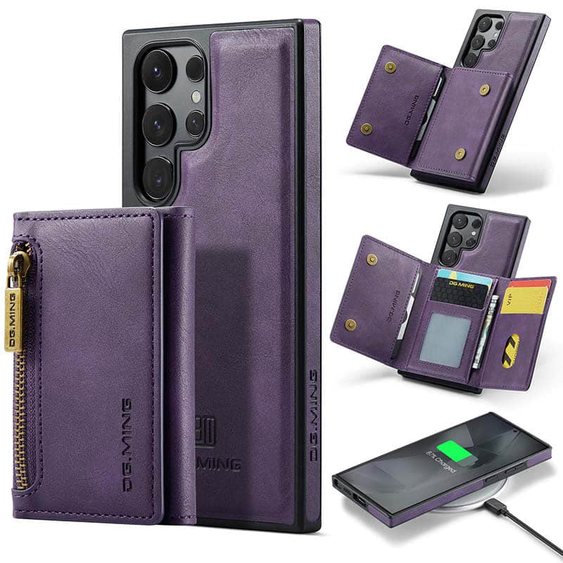 Casekis RFID Magnetic Detachable Leather Wallet Phone Case Purple