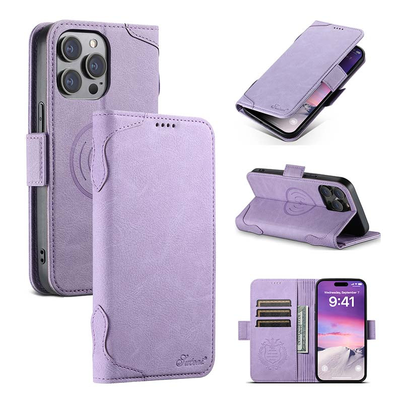 Casekis Leather Wallet Phone Case compatible with MagSafe Purple