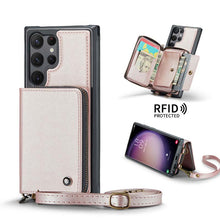 Load image into Gallery viewer, Casekis Zipper Crossbody Wallet RFID Phone Case Rose Gold
