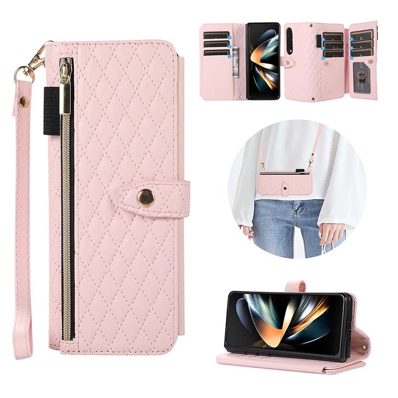 Casekis Crossbody Cardholder Phone Case For Galaxy Z Fold 5 Pink