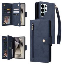 Lade das Bild in den Galerie-Viewer, Casekis Studded Zip Leather Wallet Wristlet Phone Case Blue
