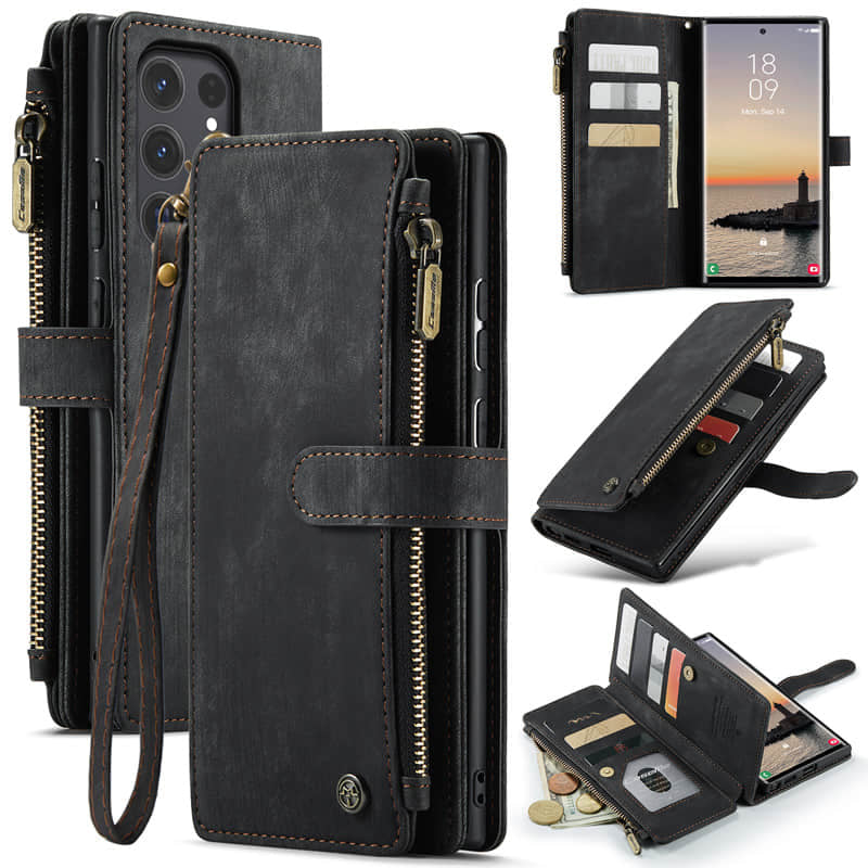 Casekis Leather Zipper Phone Case Black