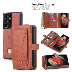 Casekis Large-Capacity Zipper Card Leather Case for Galaxy