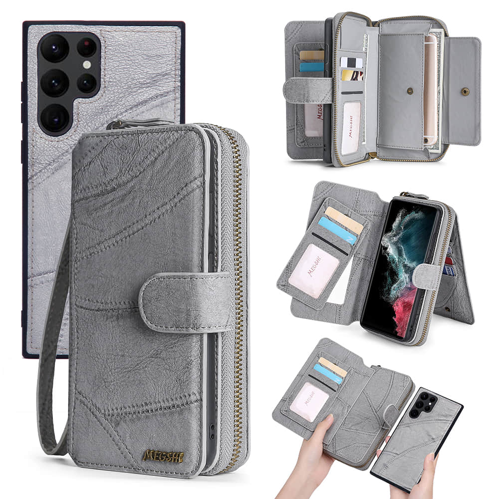 Casekis Zipper Wallet Detachable Phone Case Gray