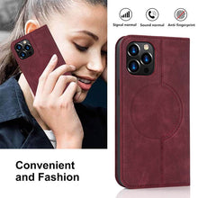 Muat gambar ke penampil Galeri, Casekis Wireless Charging Magnetic Wallet Phone Case Red Wine
