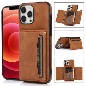 Wallet phone case leather tri-fold cardholder phone case for iPhone