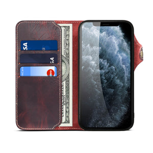 Casekis Genuine Cowhide Leather Button Flip Phone Case Red