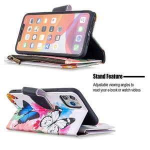 Luxury Large Capacity Painted Zipper Leather Case For iPhone