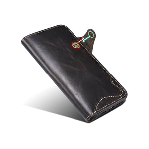 Casekis Genuine Cowhide Leather Button Flip Phone Case Black