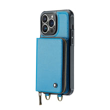 Load image into Gallery viewer, Casekis Zipper Crossbody Wallet RFID Phone Case Blue
