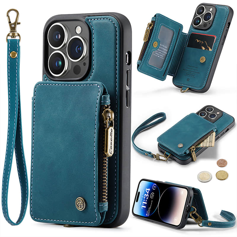 Casekis Wrist Strap Wallet Phone Case Blue