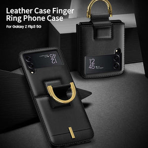 Luxury Leather Case with Ring Wristband for Galaxy Z Flip 3 5G