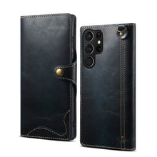 Load image into Gallery viewer, Casekis Genuine Cowhide Leather Button Flip Phone Case Blue

