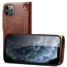 Load image into Gallery viewer, Genuine Cowhide Leather Button Flip Phone Case For Apple iPhone 13 Series - Casekis
