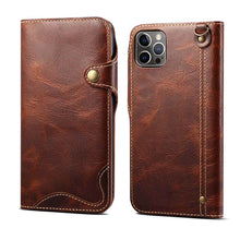 Load image into Gallery viewer, Genuine Cowhide Leather Button Flip Phone Case For Apple iPhone 13 Series - Casekis
