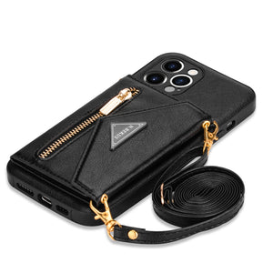 Casekis Crossbody Strap Leather Magnetic Wallet Phone Case Black
