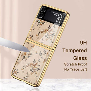 Casekis Fashion Glass Electroplated Phone Case-Flower for Galaxy Z Flip3 5G