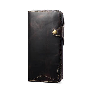 Genuine Cowhide Leather Button Flip Phone Case For Apple iPhone 13 Series - Casekis
