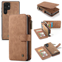 Load image into Gallery viewer, Casekis Zipper Cardholder Leather Wallet Phone Case Brown
