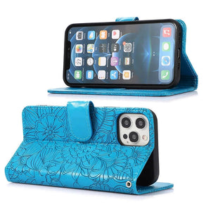 Apple iPhone Cardholder Case Embossed Flower Filp Wallet Case - Casekis