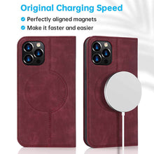 Muat gambar ke penampil Galeri, Casekis Wireless Charging Magnetic Wallet Phone Case Red Wine
