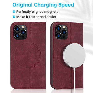 Casekis Wireless Charging Magnetic Wallet Phone Case Red Wine