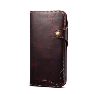 Genuine Cowhide Leather Button Flip Phone Case For Apple iPhone 13 Series - Casekis