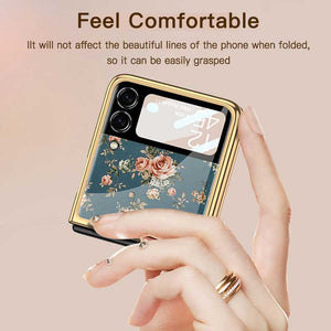 Casekis Fashion Glass Electroplated Phone Case-Flower for Galaxy Z Flip3 5G