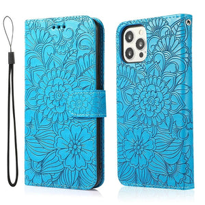 Apple iPhone Cardholder Case Embossed Flower Filp Wallet Case - Casekis