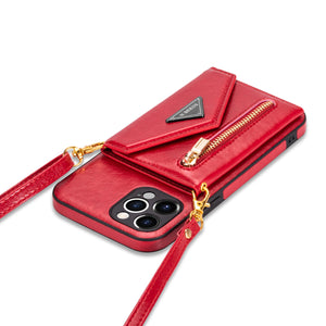 Casekis Crossbody Strap Leather Magnetic Wallet Phone Case Red