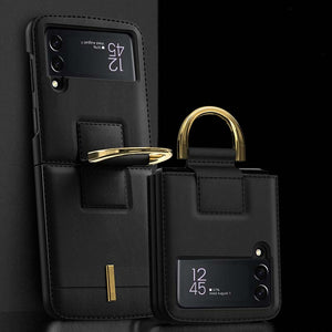Luxury Leather Case with Ring Wristband for Galaxy Z Flip 3 5G