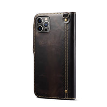 Load image into Gallery viewer, Casekis Genuine Cowhide Leather Button Flip Phone Case Black
