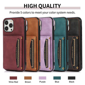 Wallet phone case leather tri-fold cardholder phone case for iPhone