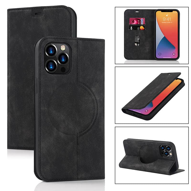 Casekis Wireless Charging Magnetic Wallet Phone Case Black