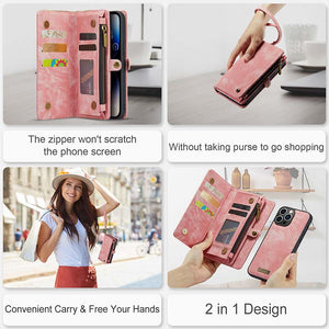 Casekis Wrist Strap Zipper Wallet Phone Case Pink