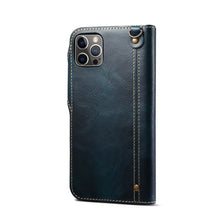 Load image into Gallery viewer, Casekis Genuine Cowhide Leather Button Flip Phone Case Blue
