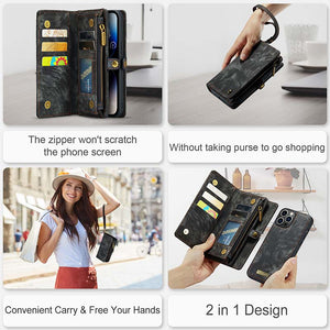 Casekis Wrist Strap Zipper Wallet Phone Case Black