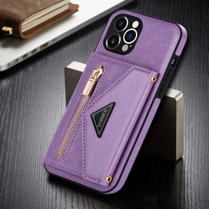 Casekis Crossbody Strap Leather Magnetic Wallet Phone Case Purple
