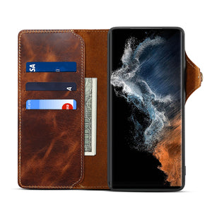 Casekis Genuine Cowhide Leather Button Flip Phone Case For Galaxy S22 Ultra 5G