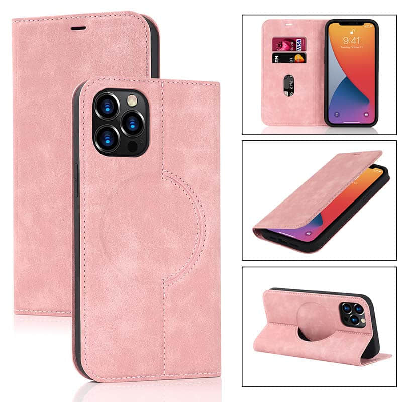 Casekis Wireless Charging Magnetic Wallet Phone Case Pink