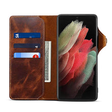 Muat gambar ke penampil Galeri, Genuine Cowhide Leather Button Flip Phone Case For Samsung Galaxy S21 Ultra 5G - Casekis
