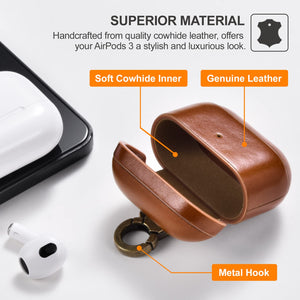 Casekis Genuine Leather Case With Keychain for AirPods 3
