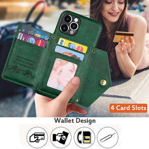 Casekis Crossbody Strap Leather Magnetic Wallet Phone Case Green