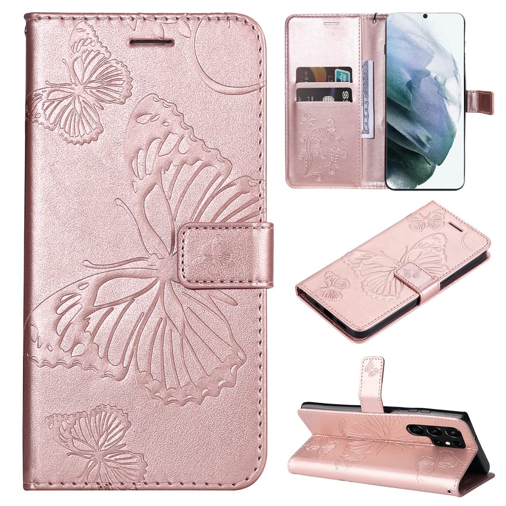 Casekis Embossed Butterfly Wallet Phone Case Rose Gold