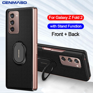 Samsung Galaxy Z Fold 3/Fold 2 Luxury Carbon Fiber Texture Leather Stand Shockproof Case - Casekis